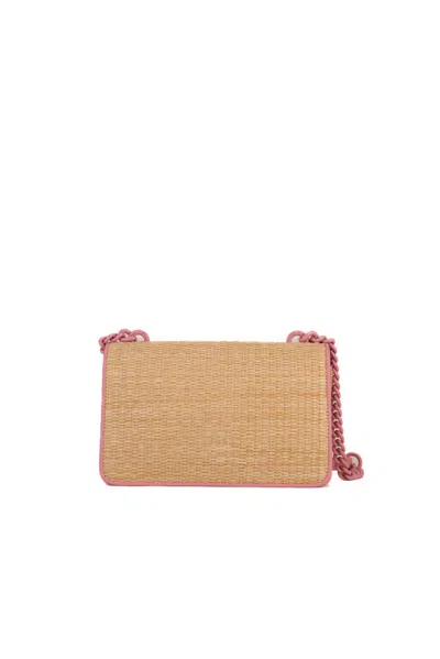 Shop Pinko Mini Love Light Bag In Raffia And Leather In Naturale/rosa