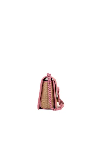 Shop Pinko Mini Love Light Bag In Raffia And Leather In Naturale/rosa