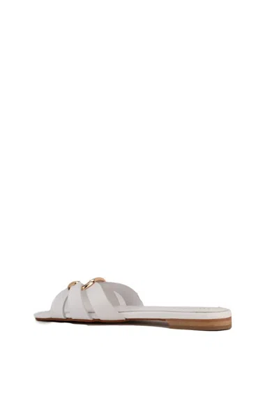Shop Twinset Leather Sandals With Logo In Bianco Ottico