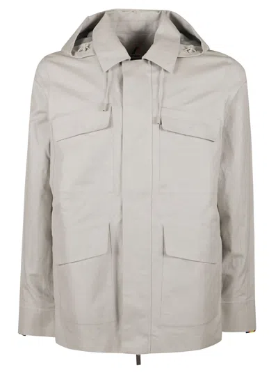 Shop K-way Erhal Linen Blend Jacket In Beige/silver