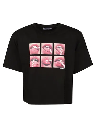Shop Fiorucci Mouth Print Padded T-shirt In Black
