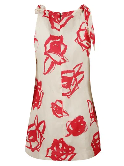 Shop Msgm Floral Print Sleeveless Short Dress In Red