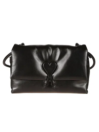 Shop Ami Alexandre Mattiussi Logo Embossed Flap Shoulder Bag In Black