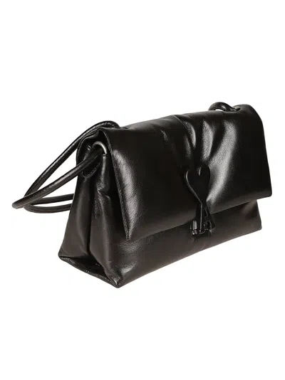 Shop Ami Alexandre Mattiussi Logo Embossed Flap Shoulder Bag In Black