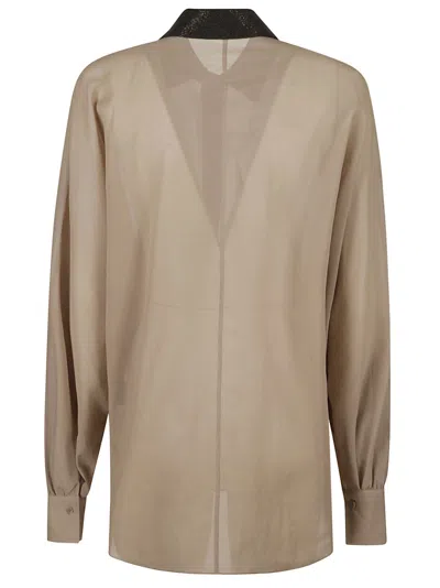 Shop Brunello Cucinelli Embellished Collar Shirt In Cofee Cream