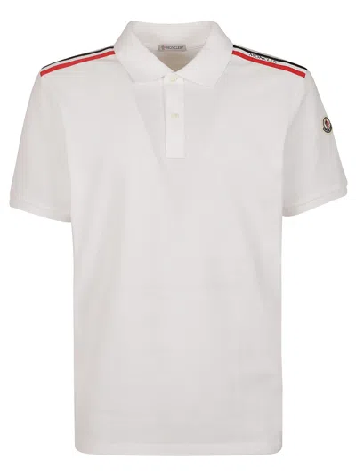 MONCLER STRIPE SHOULDER LOGO PATCHED POLO SHIRT 