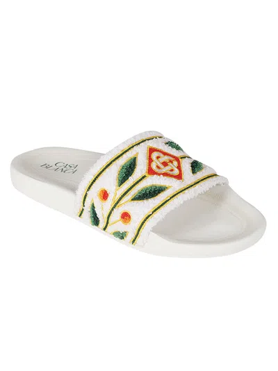 Shop Casablanca Embroidered Terry Sliders In White