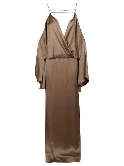 Shop Blumarine Loose Fit V-neck Long Dress In Sandy Grey