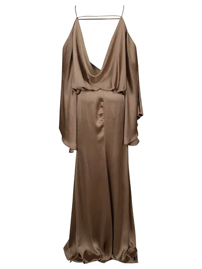 Shop Blumarine Loose Fit V-neck Long Dress In Sandy Grey