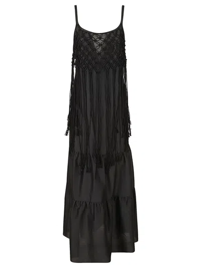 Shop Lorena Antoniazzi Tassel Detail Sleeveless Long Dress In Black