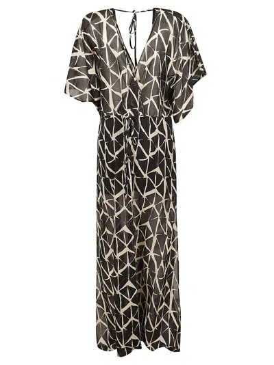 Shop Lorena Antoniazzi V-neck Pattern Printed Dress In Hwhite/blk