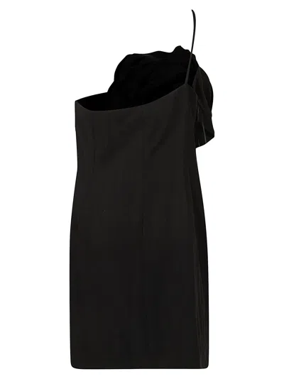 Shop Blumarine Rose Embroidered Asymmetric Short Dress In Black