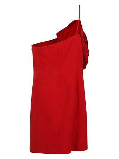 Shop Blumarine Rose Embroidered Asymmetric Short Dress In Lipstick Red