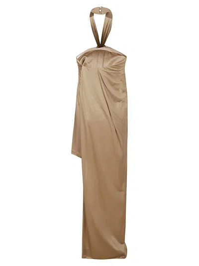 Shop Blumarine Halter Neck Asymmetric Short Dress In Almond
