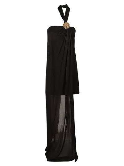 Shop Blumarine Halter Neck Lace Paneled Dress In Black
