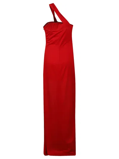 Shop Blumarine Off-shoulder Long Dress In Lipstick Red