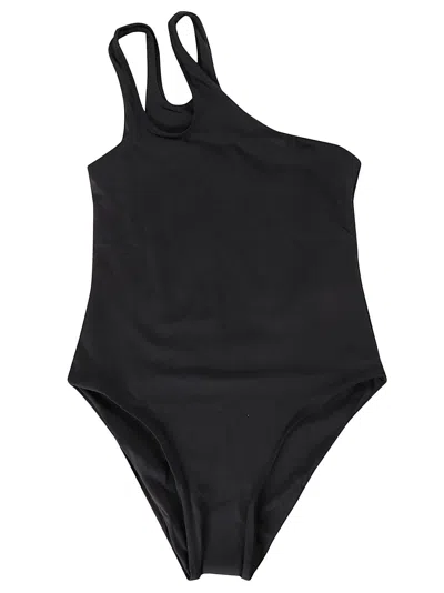 Shop Federica Tosi Slim Fit Plain Swimsuit In Black