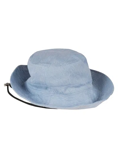 Shop Ganni Logo Embroidered Round Hat In Baby Blue