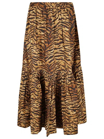 Shop Ganni Animalier Print Flare Skirt In Ochre
