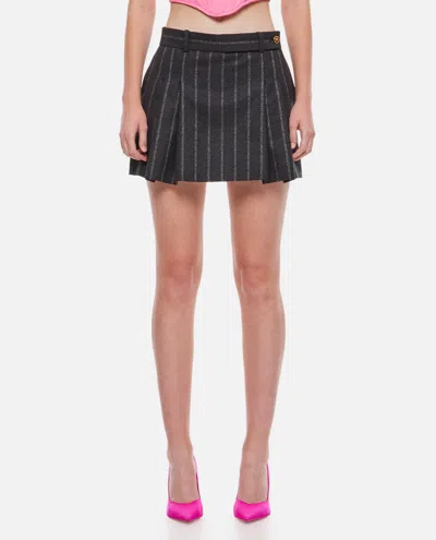 Shop Versace Pleated Striped Miniskirt In Grey