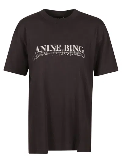 Shop Anine Bing Signature Logo T-shirt In Vintage Black