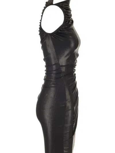 Shop Rick Owens Mini Dress In Metallic Viscose In Black
