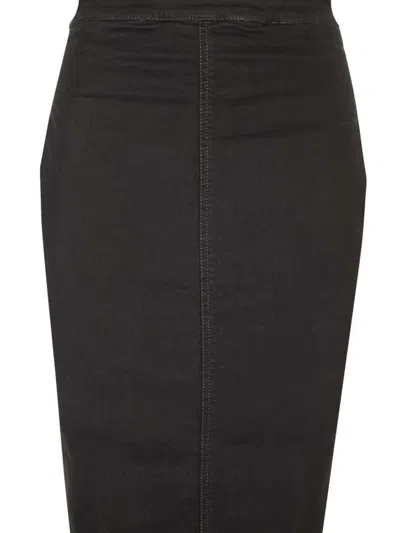 Shop Rick Owens Long Skirt In Stretch Denim In Black