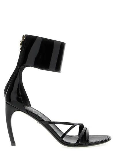 Ferragamo Strappy Glossy Stiletto Sandals With Ankle Strap In Black