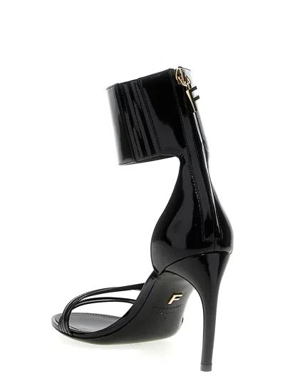 Ferragamo Strappy Glossy Stiletto Sandals With Ankle Strap In Black