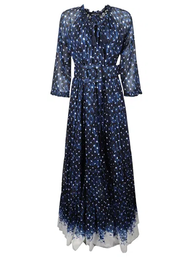 Shop Samantha Sung Eden Crewneck Dress In Blue/white