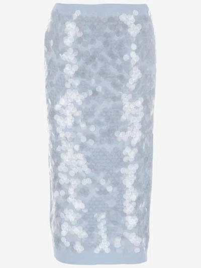 Shop N°21 Sequined Cotton Skirt In Light Blue