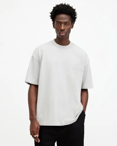 Shop Allsaints Xander Flocked Logo Oversized T-shirt In Grey Marl