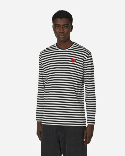 Shop Comme Des Garçons Play Heart Striped Longsleeve T-shirt In Black