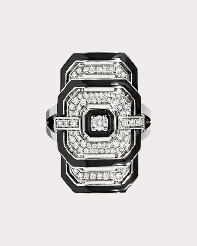 Shop Statement Paris Women's Diamond & Enamel My Way Ring In Silver