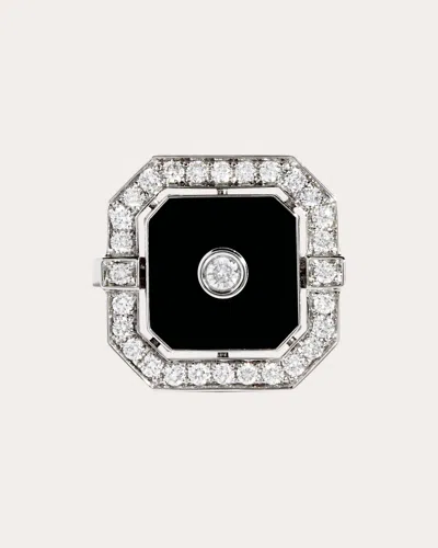Shop Statement Paris Women's Diamond & Black Onyx Skyway Carrée Ring In Silver