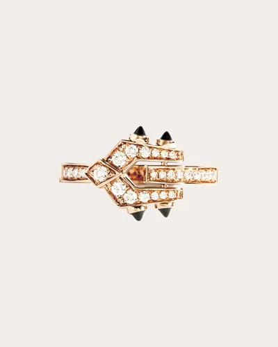 Shop Statement Paris Women's Black Agate & 18k Rose Gold Mini Spike Ring In Pink