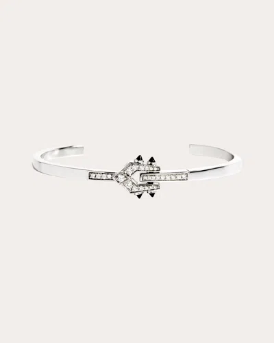 Shop Statement Paris Women's Diamond & Black Agate Spike Cuff Bracelet In Silver