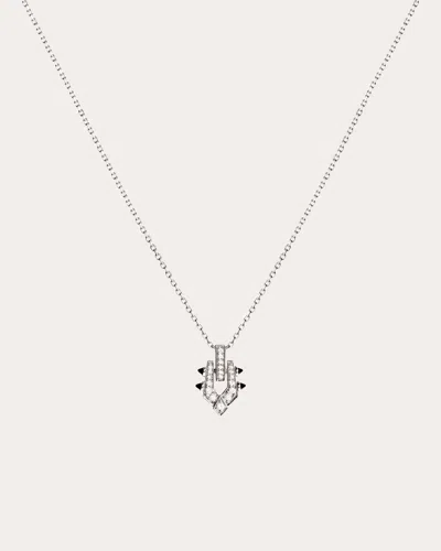 Statement Paris Women's Spike Rhodium-plated Sterling Silver Black Agate And Diamond Pendant Necklace In Silver