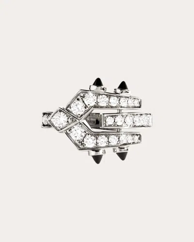 Shop Statement Paris Women's Diamond & Black Agate Spike Ring In Silver