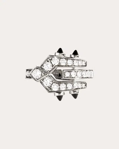 Statement Paris Women's Spike Rhodium-plated Sterling Silver Black Agate And Diamond Ring In Silver
