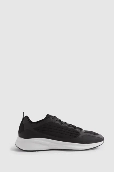 Shop Reiss Adison - Black Hybrid Knit Running Trainers, Uk 10 Eu 44