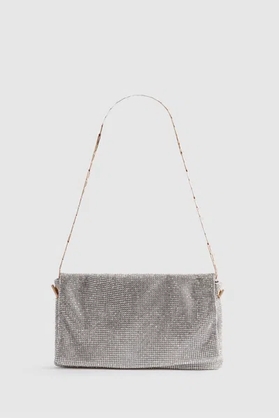 Reiss Silver Embellished Chainmail Shoulder Bag In Silver