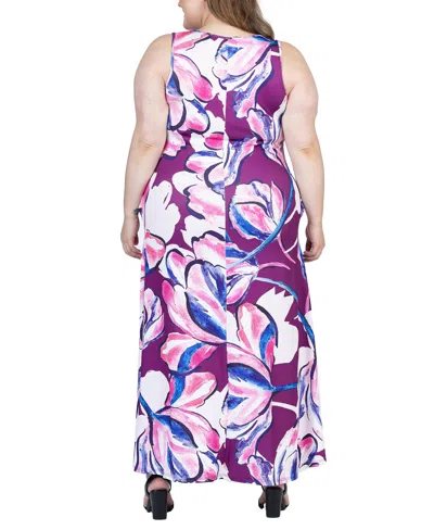 Shop 24seven Comfort Apparel Plus Size Scoop Neck Maxi Dress With Pockets In Pink Multi