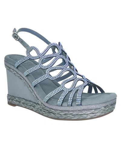 Shop Impo Women's Orleans Raffia Platform Wedge Sandals In Smokey Blue