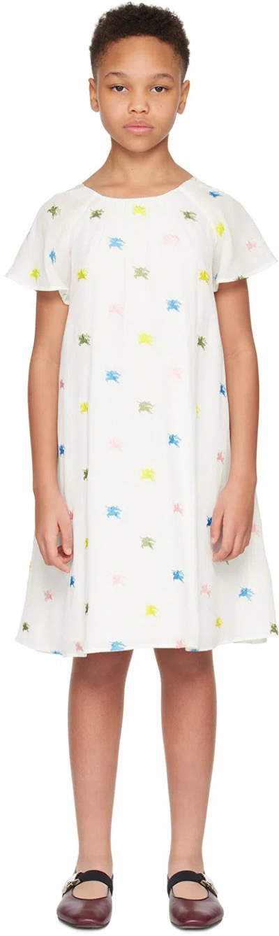 Shop Burberry Kids White Ekd Dress In Multicolour Ip Pttn