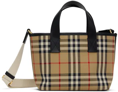 Shop Burberry Kids Beige Check Tote In Archive Beige Ip Chk