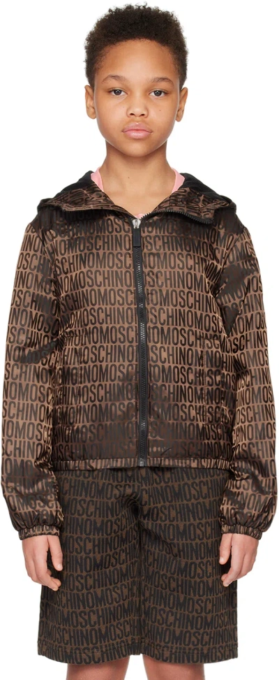 Shop Moschino Kids Brown Jacquard Jacket In 86196 Brown