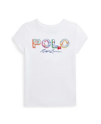 Shop Polo Ralph Lauren Big Girls Tropical-logo Cotton Jersey T-shirt In White