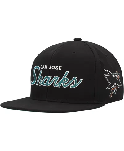Mitchell & Ness Men's  Black San Jose Sharks Core Team Script 2.0 Snapback Hat In Black