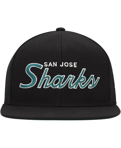 Mitchell & Ness Men's  Black San Jose Sharks Core Team Script 2.0 Snapback Hat In Black